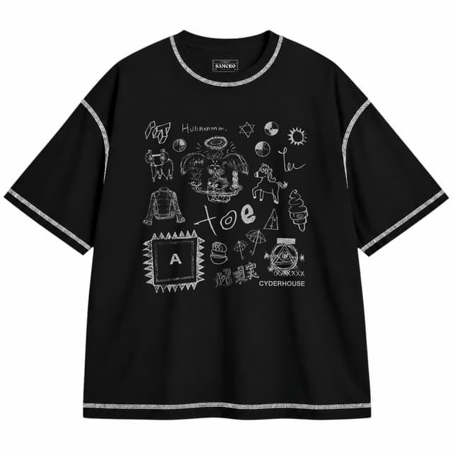 Toe - Cyder House — Unisex oversize, Negro con costura blanca