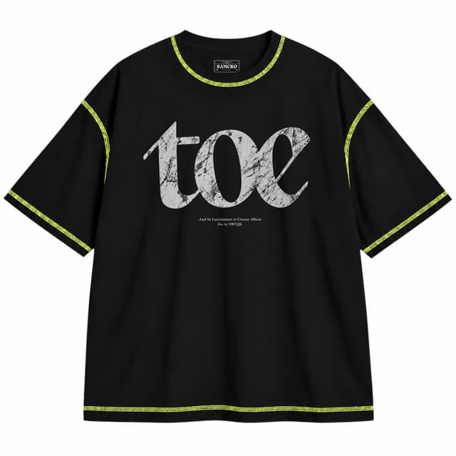 Toe - Marble Logo — Unisex oversize, Negro con costura verde
