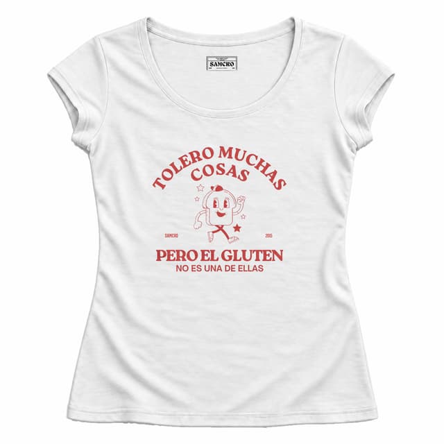 Tolero muchas cosas pero el gluten no es una de ellas — Mujer entallada, Blanco