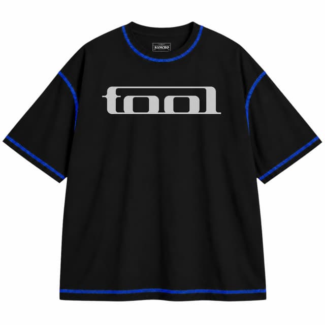 Tool 1 — Unisex oversize, Negro con costura azul