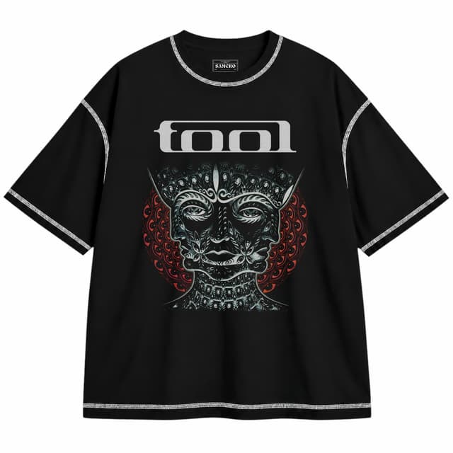 Tool - 10000 Days Halo Rojo — Unisex oversize, Negro con costura blanca