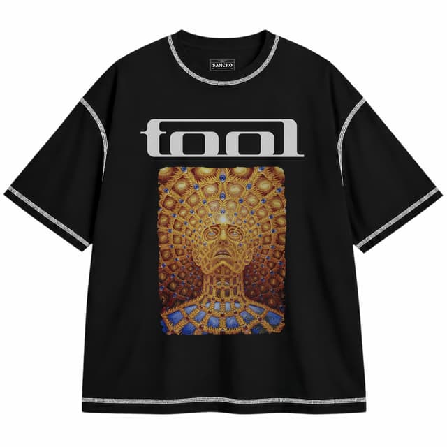 Tool 5 — Unisex oversize, Negro con costura blanca