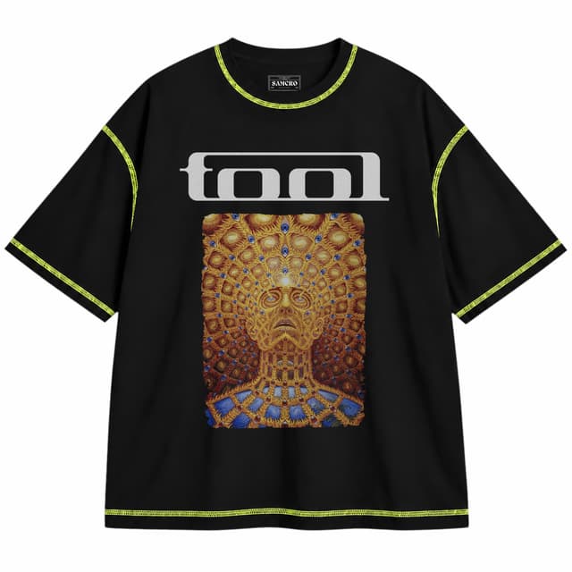 Tool 5 — Unisex oversize, Negro con costura verde