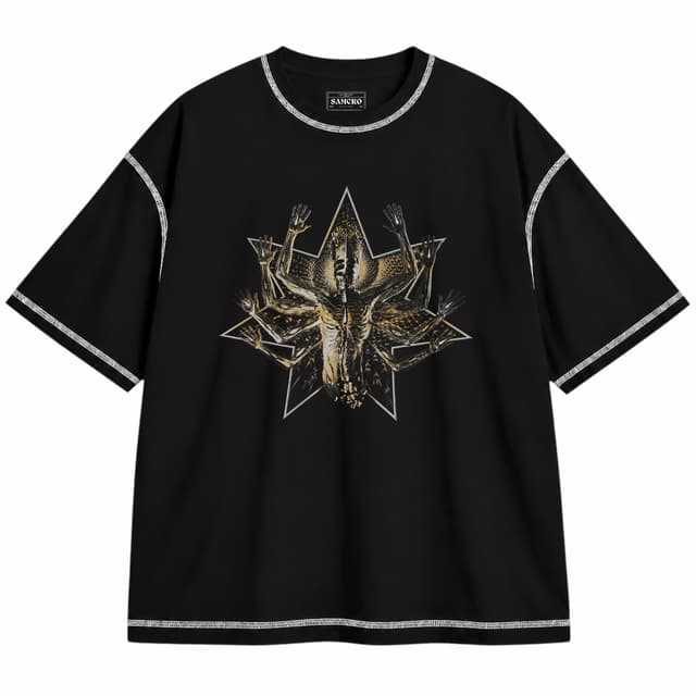 Tool - Destroyer Estrella — Unisex oversize, Negro con costura blanca