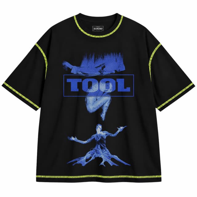 Tool - Figuras Azules Logo — Unisex oversize, Negro con costura verde