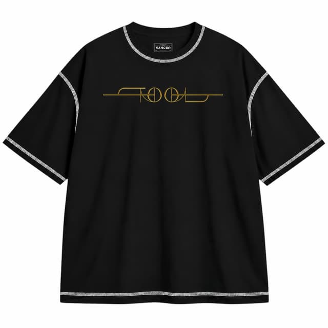 Tool - Logo Dorado — Unisex oversize, Negro con costura blanca