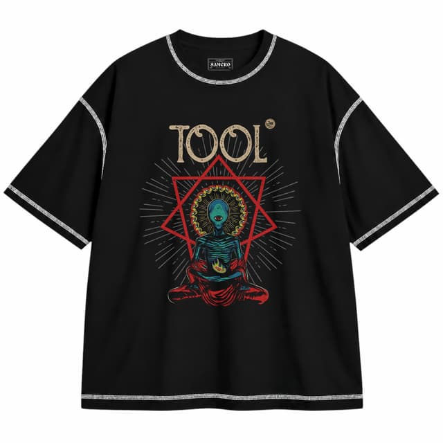 Tool - Meditacion Hexagrama — Unisex oversize, Negro con costura blanca
