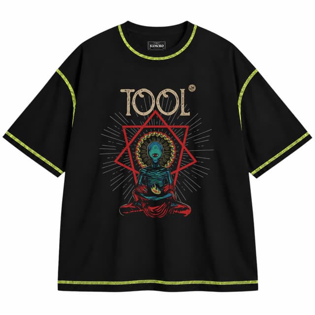 Tool - Meditacion Hexagrama — Unisex oversize, Negro con costura verde