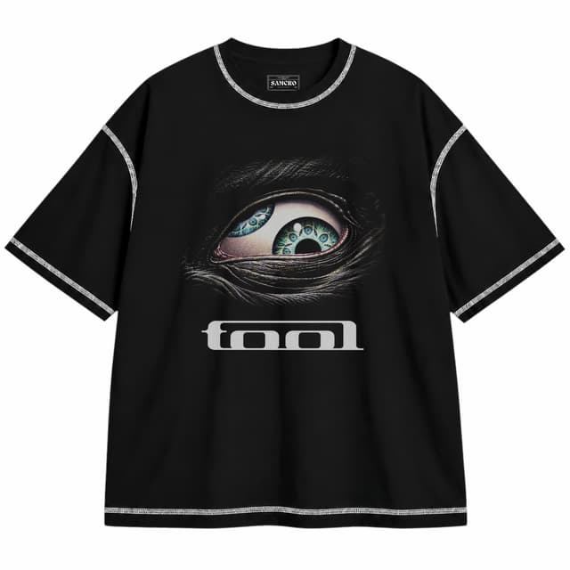 Tool - Ojo en la Oscuridad — Unisex oversize, Negro con costura blanca