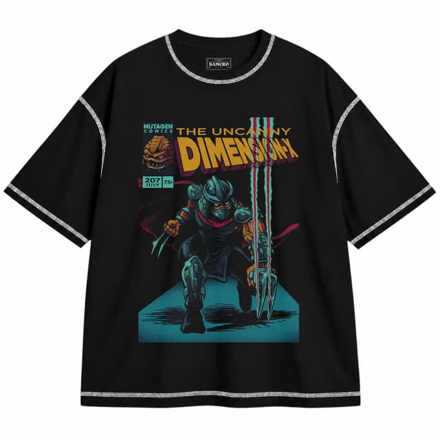 Tortugas Ninja 10 — Unisex oversize, Negro con costura blanca