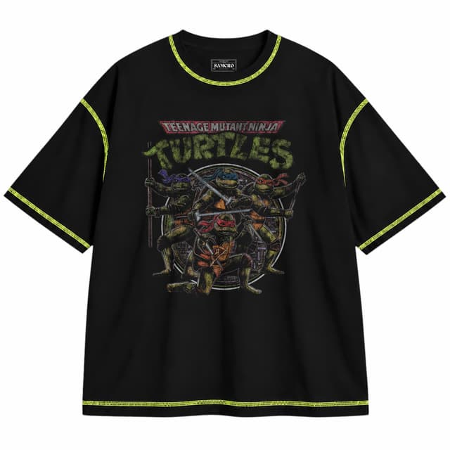 Tortugas Ninja - 1990 This Is No Cartoon — Unisex oversize, Negro con costura verde