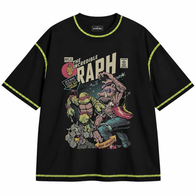 Tortugas Ninja 2 — Unisex oversize, Negro con costura verde