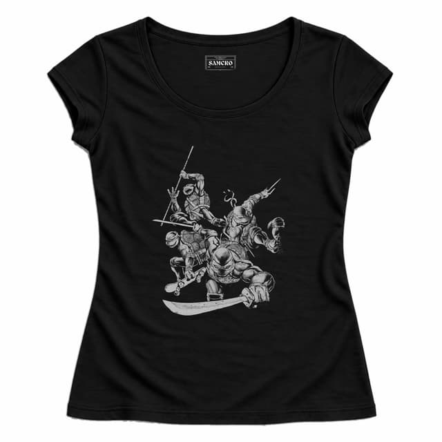 Tortugas Ninja - Black and White Action Leap — Mujer entallada, Negro
