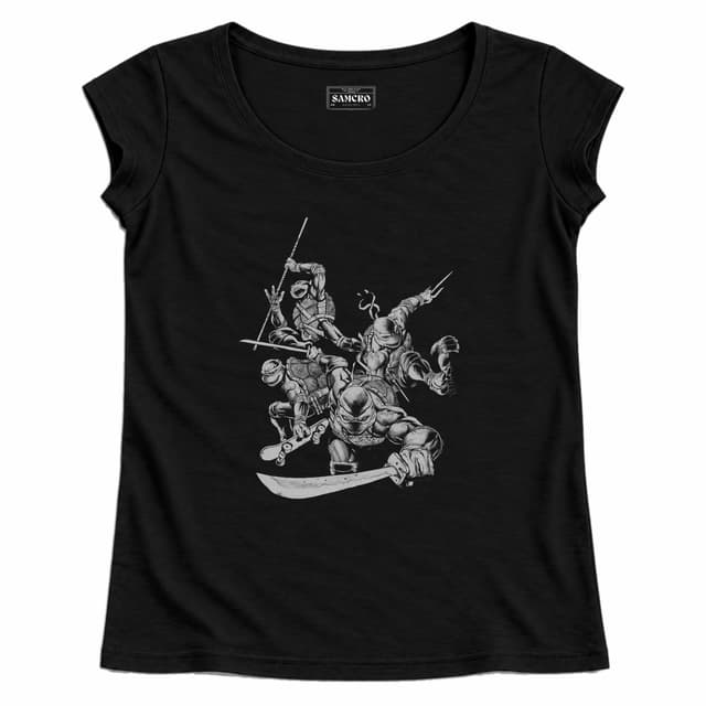 Tortugas Ninja - Black and White Action Leap — Mujer recta, Negro
