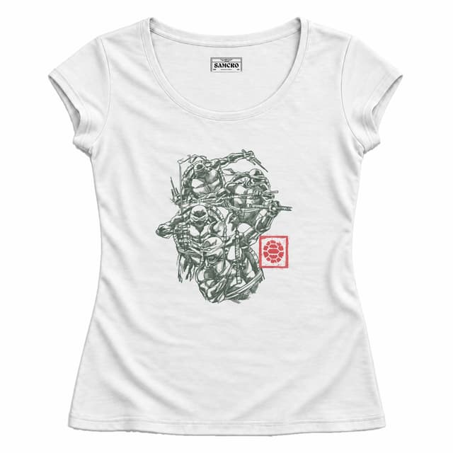 Tortugas Ninja - Group Sketch Shell Stamp — Mujer entallada, Blanco
