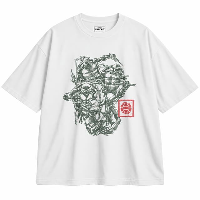 Tortugas Ninja - Group Sketch Shell Stamp — Unisex oversize, Blanco