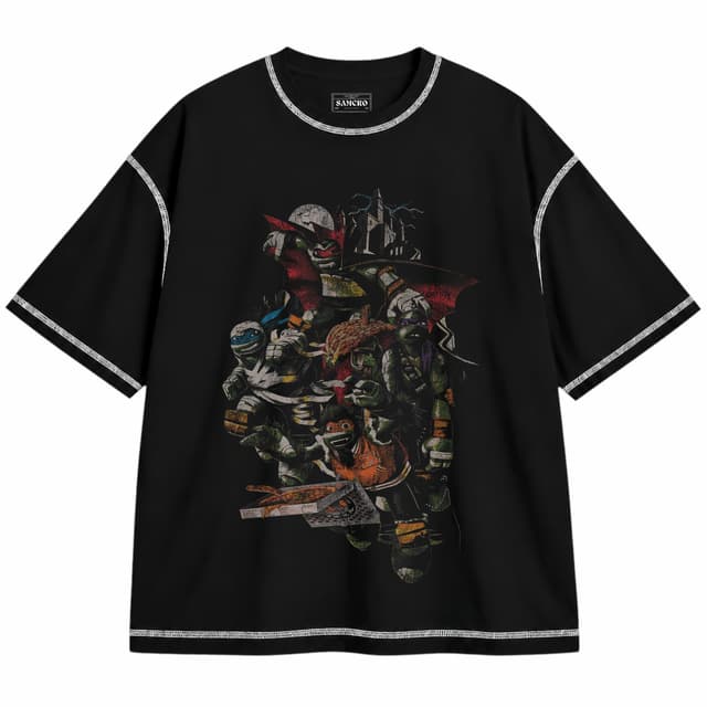Tortugas Ninja - Halloween Monsters — Unisex oversize, Negro con costura blanca