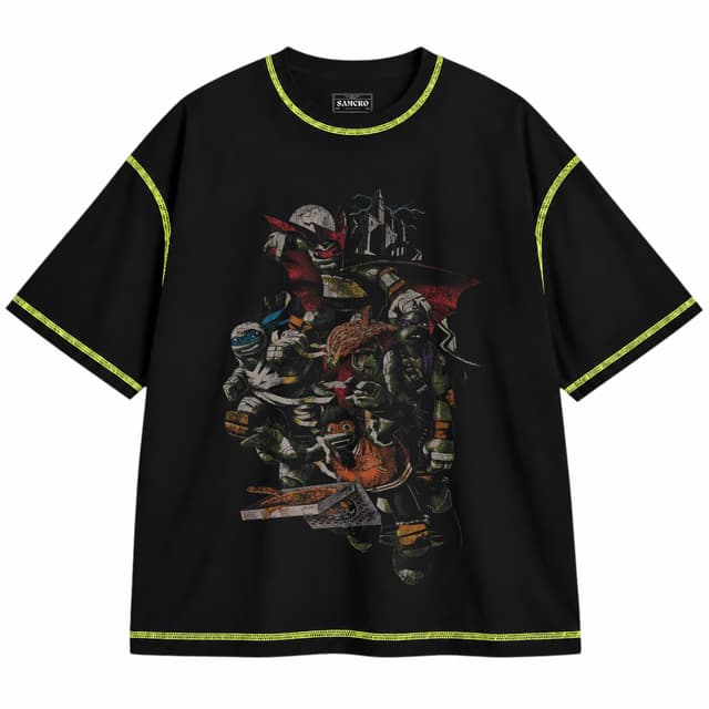 Tortugas Ninja - Halloween Monsters — Unisex oversize, Negro con costura verde