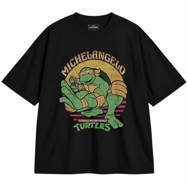 Tortugas Ninja - Michelangelo Retro Sunset — Unisex oversize, Negro