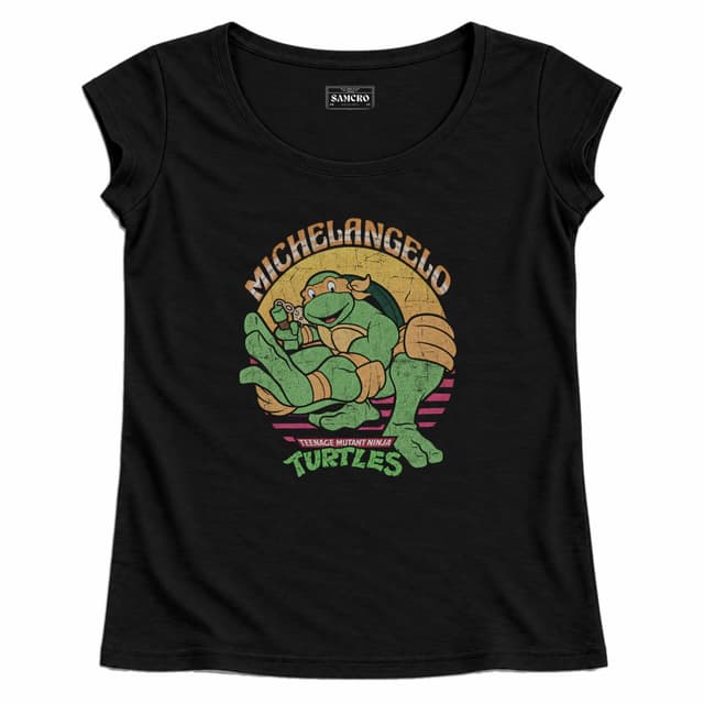Tortugas Ninja - Michelangelo Retro Sunset — Mujer recta, Negro