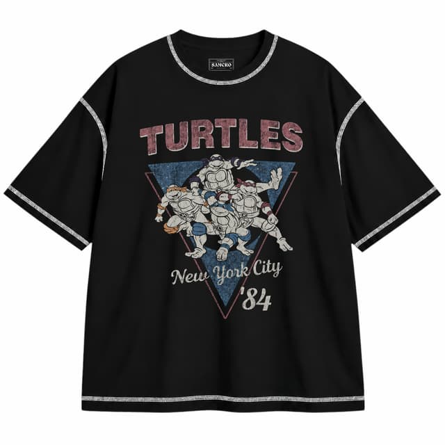 Tortugas Ninja - New York City 84 — Unisex oversize, Negro con costura blanca