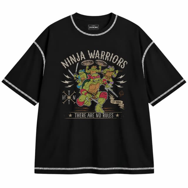 Tortugas Ninja - Ninja Warriors no Rules — Unisex oversize, Negro con costura blanca
