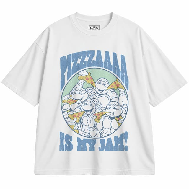 Tortugas Ninja - Pizza Is My Jam — Unisex oversize, Blanco