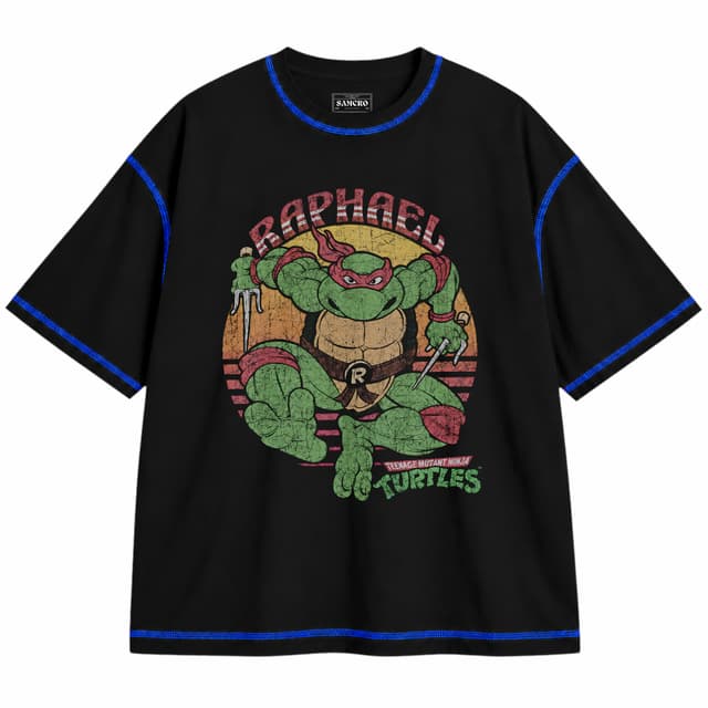 Tortugas Ninja - Raphael Sunset Sai — Unisex oversize, Negro con costura azul