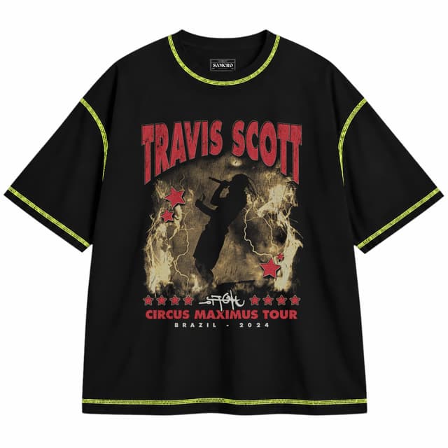 Travis Scott - Circus Maximus Tour — Unisex oversize, Negro con costura verde