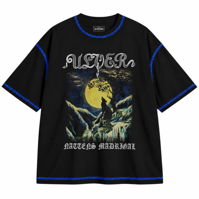 Ulver - Nattens Madrigal — Unisex oversize, Negro con costura azul