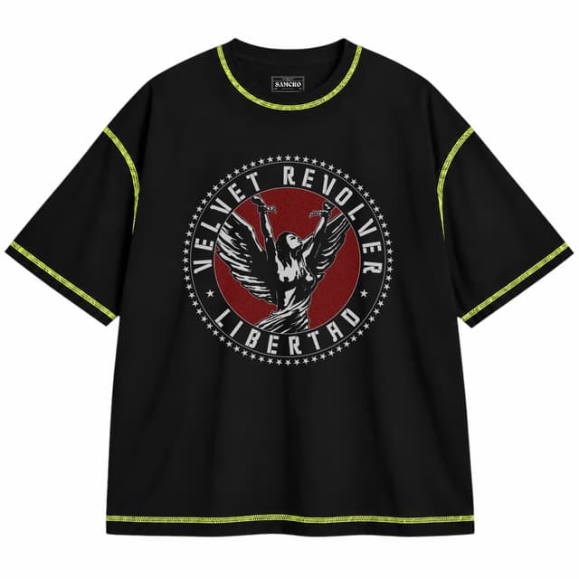 Velvet Revolver 5 — Unisex oversize, Negro con costura verde