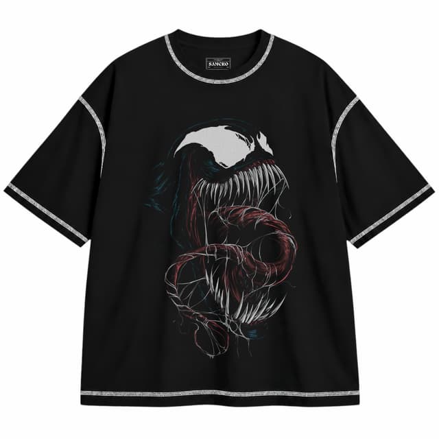 Venom 3 — Unisex oversize, Negro con costura blanca
