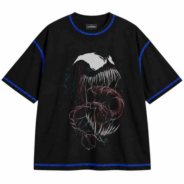 Venom 3 — Unisex oversize, Negro con costura azul