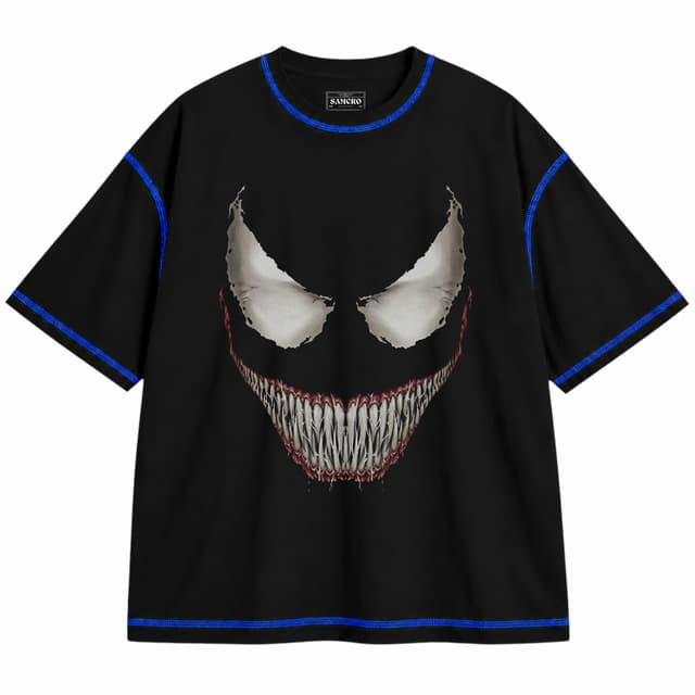 Venom 5 — Unisex oversize, Negro con costura azul