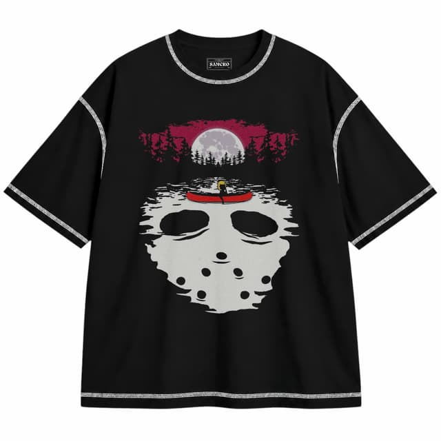 Viernes 13 — Unisex oversize, Negro con costura blanca