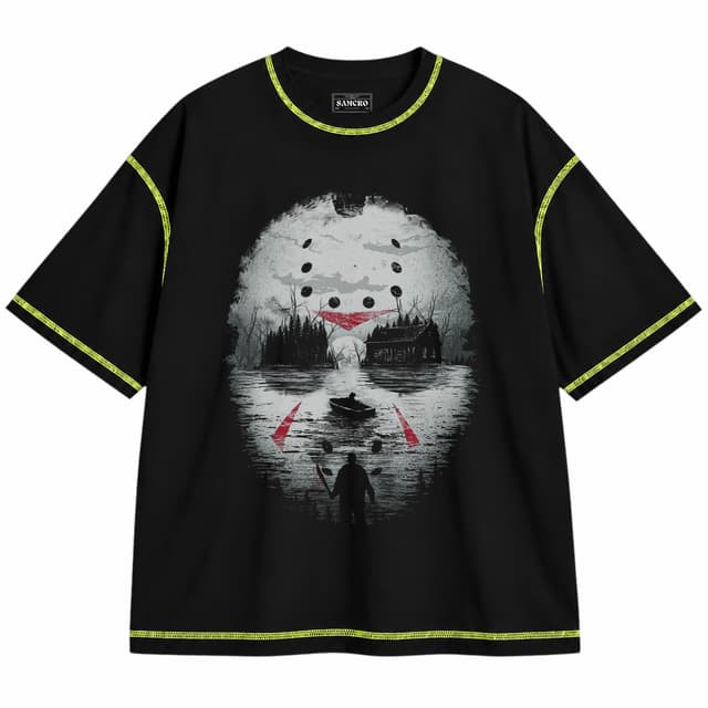 Viernes 03 — Unisex oversize, Negro con costura verde
