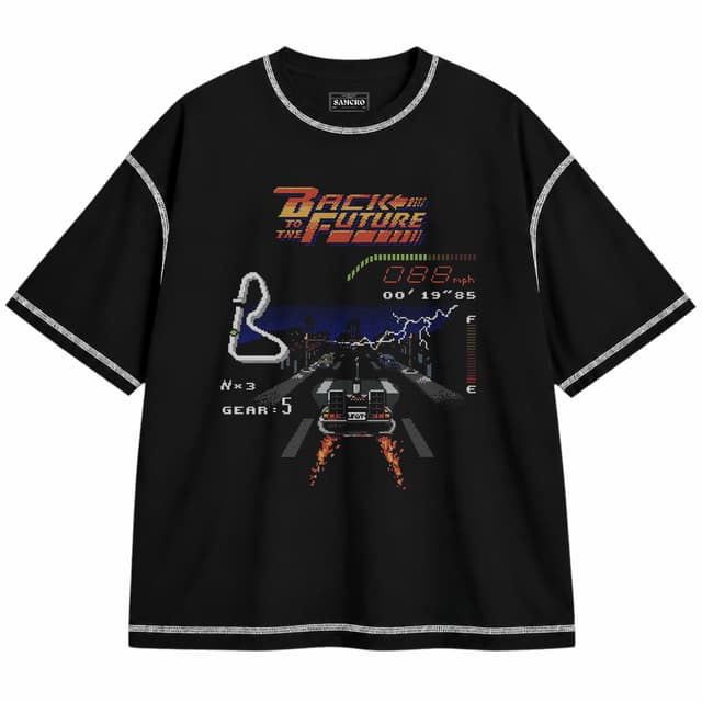 Volver al Futuro 17 — Unisex oversize, Negro con costura blanca