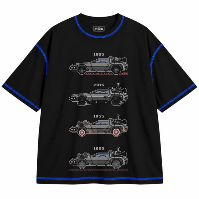 Volver al Futuro 6 — Unisex oversize, Negro con costura azul