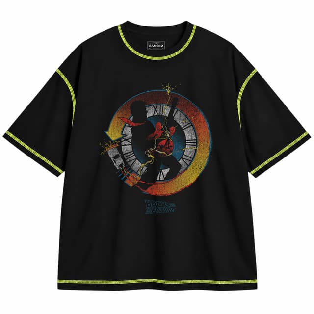 Volver al Futuro - Back in Time — Unisex oversize, Negro con costura verde