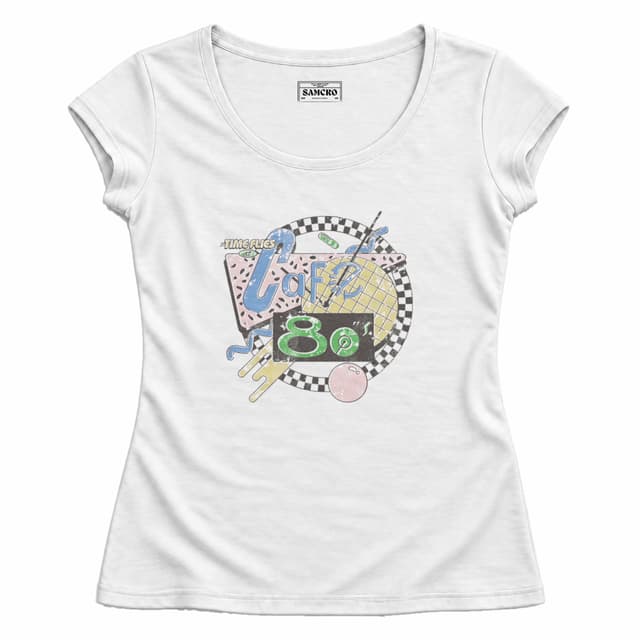 Volver al Futuro - Cafe 80s — Mujer entallada, Blanco