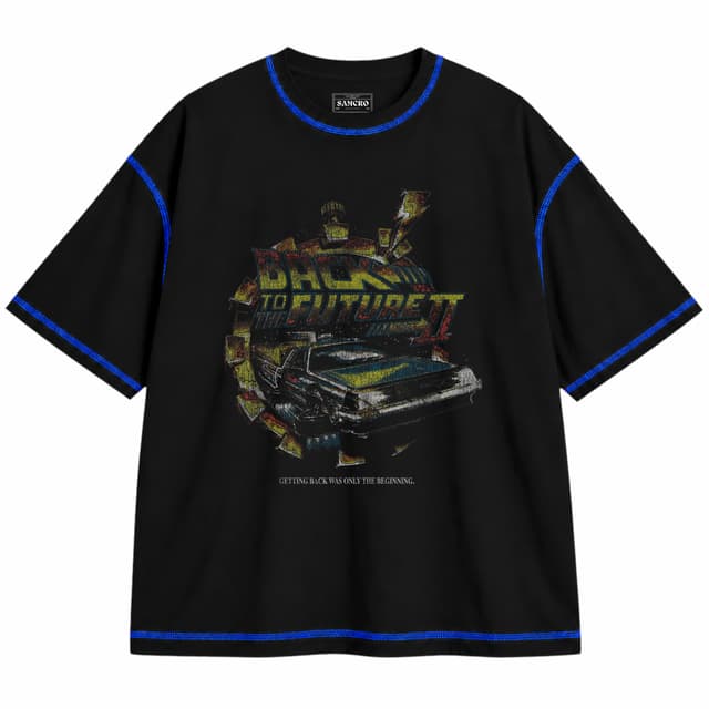 Volver al Futuro - Part 2 — Unisex oversize, Negro con costura azul