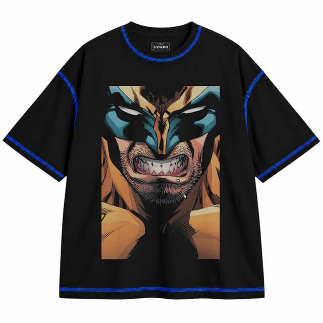 X men 2 — Unisex oversize, Negro con costura azul