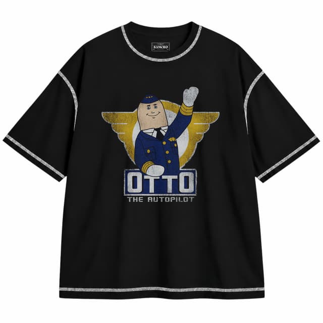 ¿Y dónde está el piloto? 2 — Unisex oversize, Negro con costura blanca