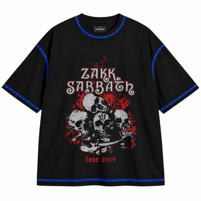 Zakk Sabbath - Skulls — Unisex oversize, Negro con costura azul