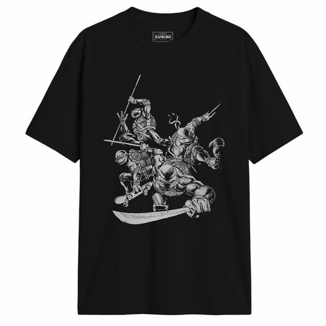 Tortugas Ninja - Black and White Action Leap — Negro